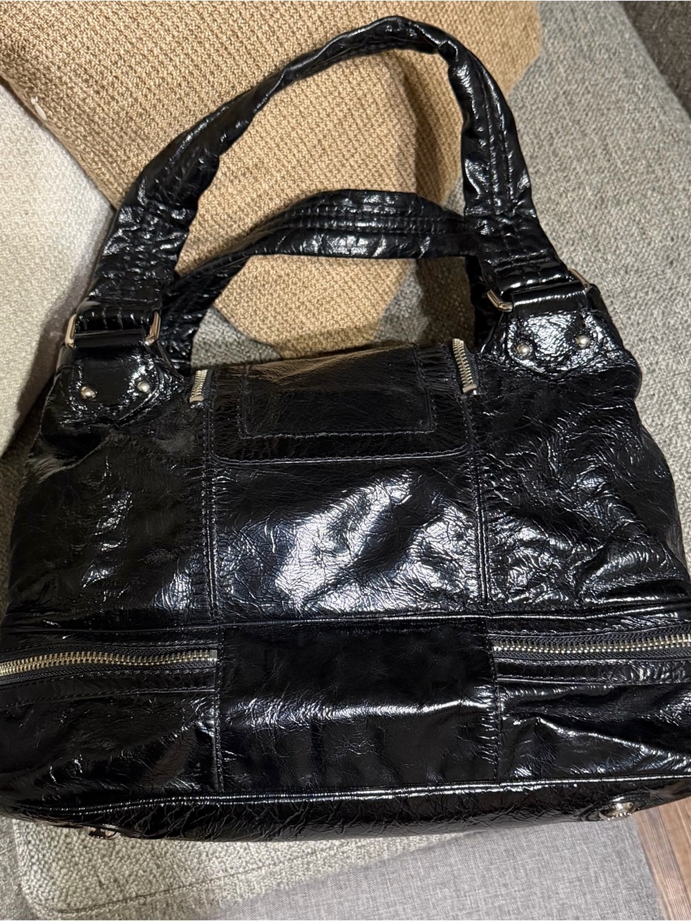 EUC Marc By Marc Jacobs Turnlock Posh Bag Black Patent Leather Satchel - Picture 3 of 16